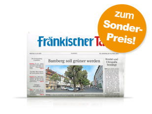Printausgabe Fränkischer Tag. Mit orangefarbenen Kreis: „zum Sonderpreis!“.