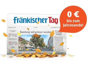 Printausgabe Fränkischer Tag mit orangem Kreis in dem 0 € bis Jahresende steht